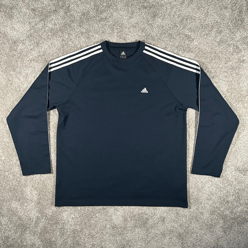Vintage Adidas Mens XL Long Sleeve Training Shirt Navy Blue 3 Stripe Mesh Top